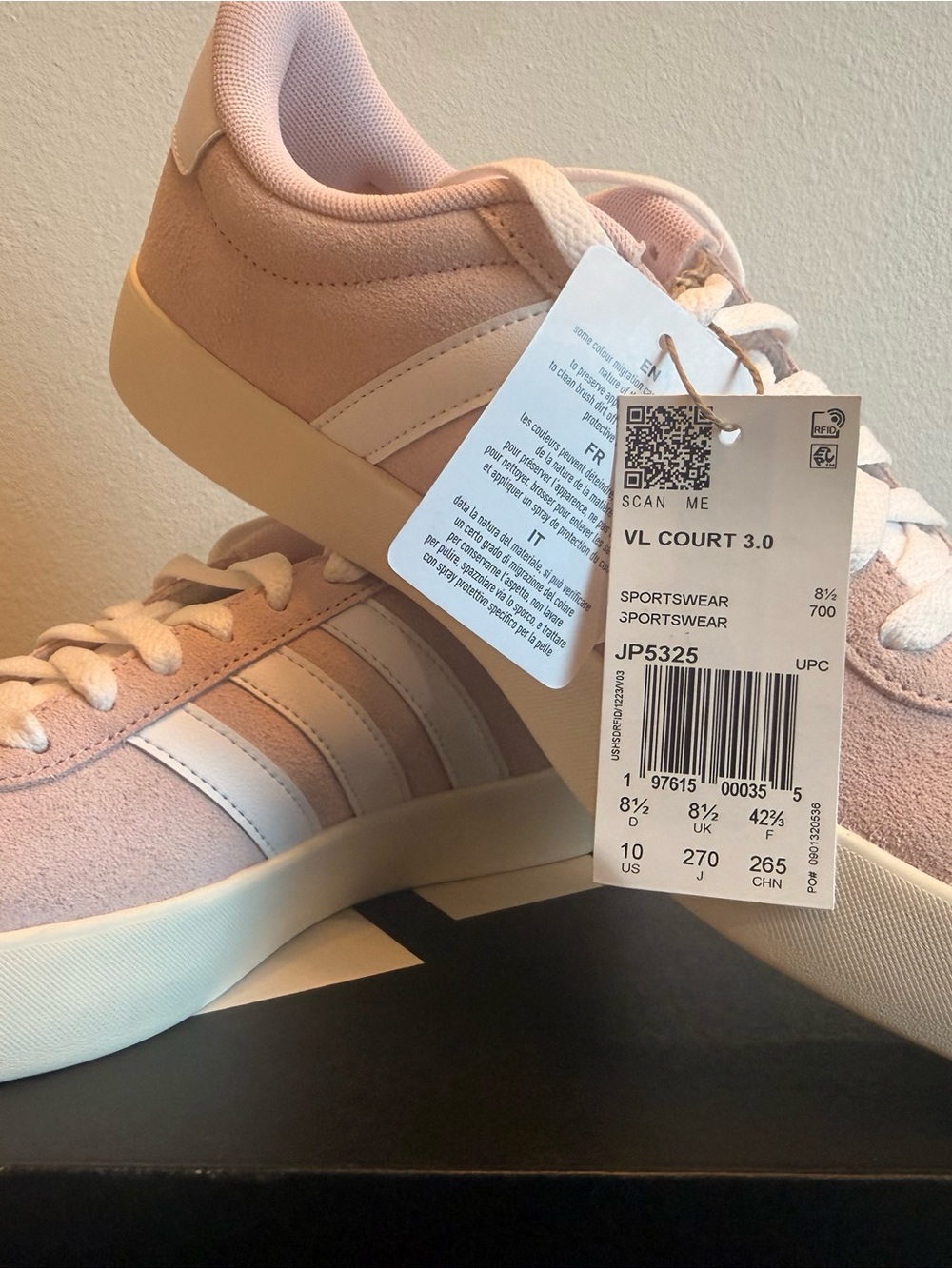 Adidas VL Court 3.0 Sneakers — Pale Pink Size 10 US